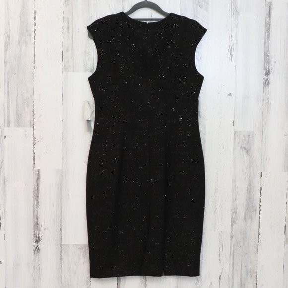 Eliza J Dresses Eliza J Black Glitter Cocktail Dress Beaded Neck 6